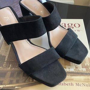 Zara Black suede platform sandals SZ38